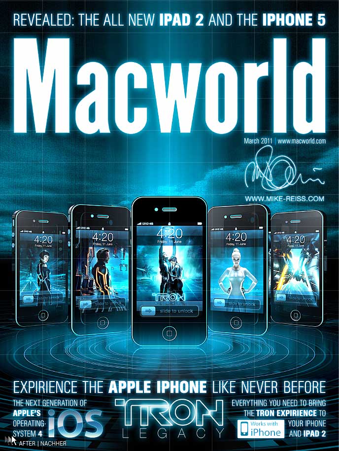 Apple iPhone im TRON Look auf dem Cover des Macworld Magazins
