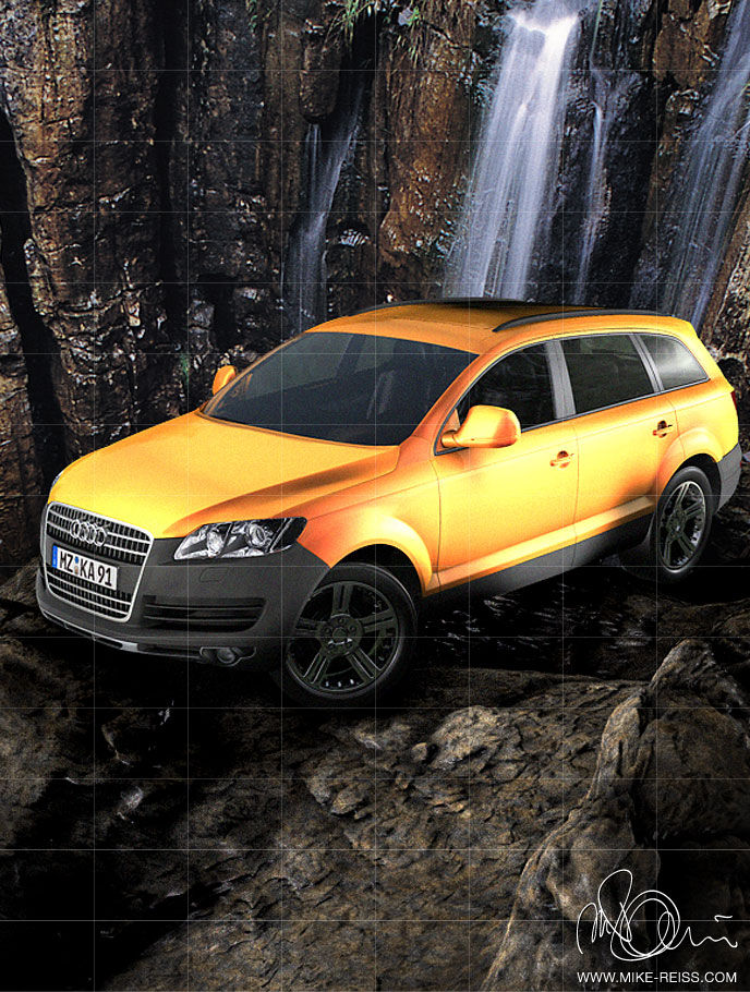 Audi Q7 Hires Render Poster Hochauflösend Beauty Shot Anzeige Kampagne Modell Audi Q7 3D Modell Mesh Render Cinema4D Zbrush Photoshop Cover Poster