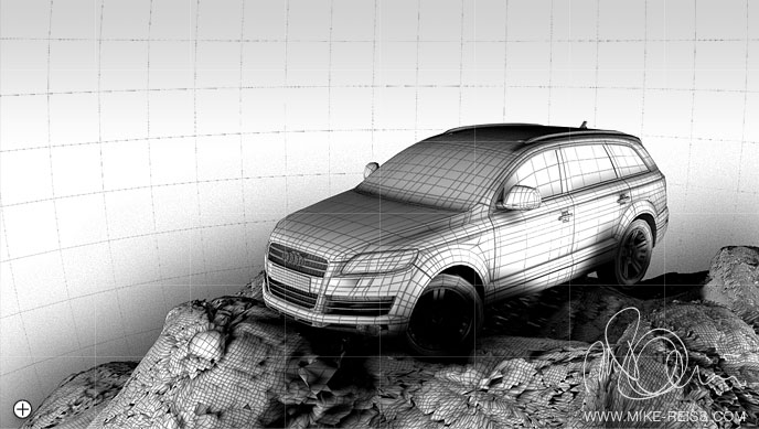 Maxon Cinema4d c4d wireframe drahtgitter of Audi q7 Modell Mesh in 3D Audi Q7 3D Rendering (Beauty Shoot) Wireframe