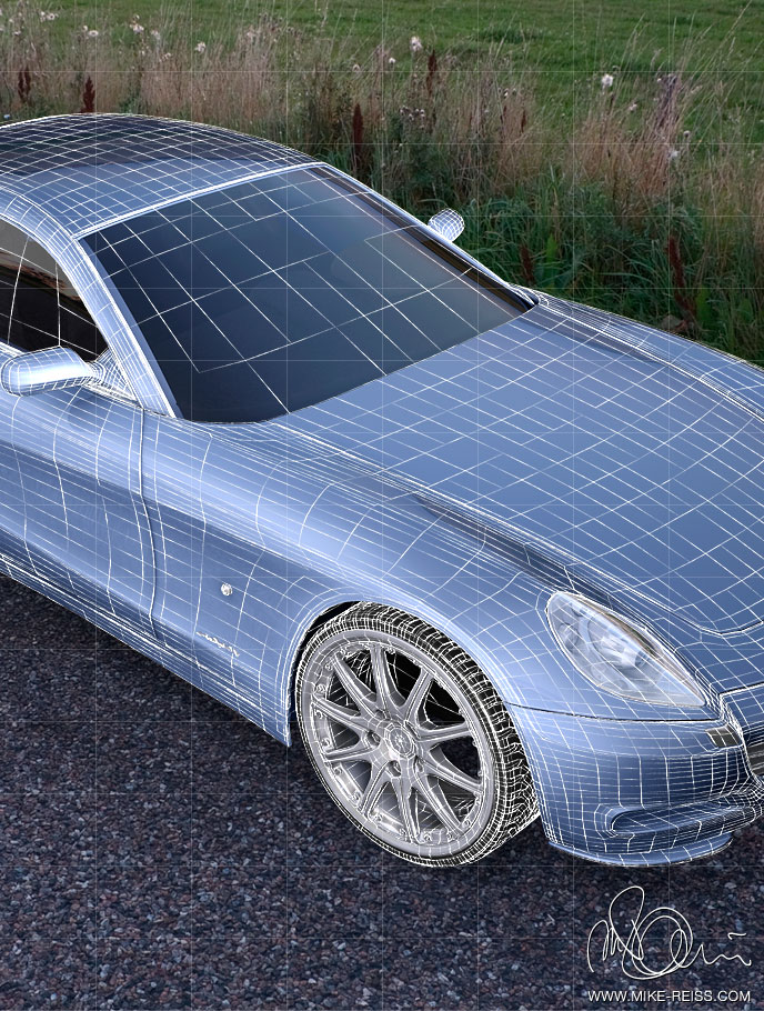 Ferrari 3D-Modell mit 3D-Gitter