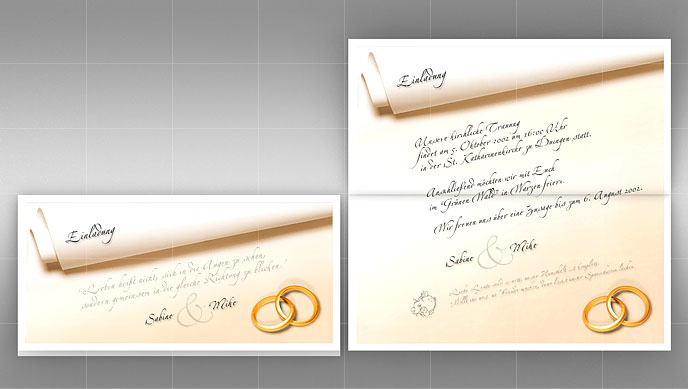 Einladung zur Hochzeit Innenseiten mit Ringen